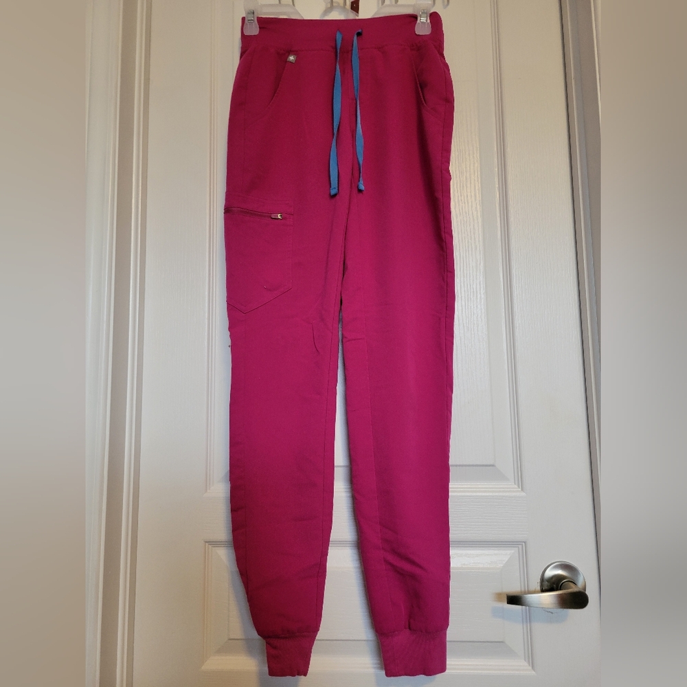 Figs Pink Jogger Pants with Blue Drawstring